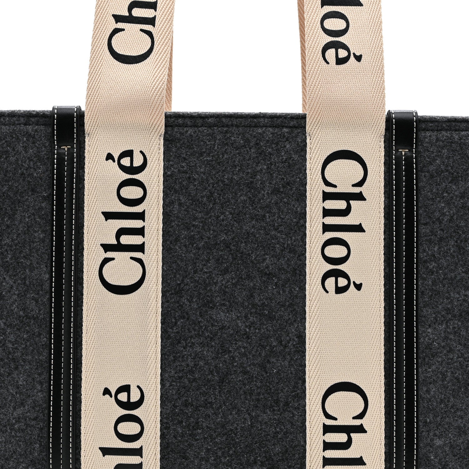 Chloe Felt Shiny Calfskin Medium Woody Ribbon Tote Cashmere Gray 8 of 10