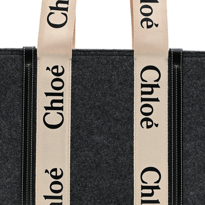 Chloe Felt Shiny Calfskin Medium Woody Ribbon Tote Cashmere Gray 8 of 10