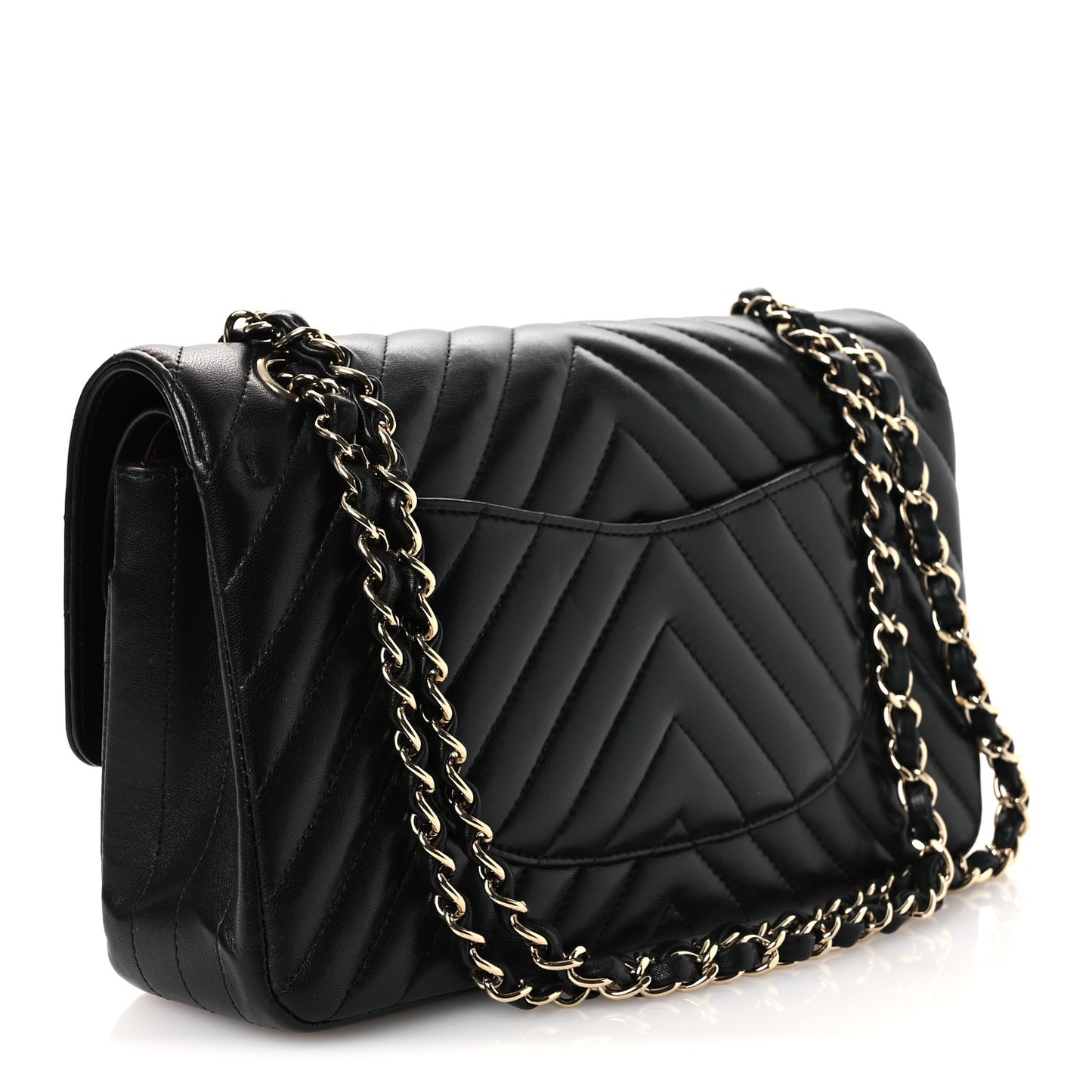 Lambskin Chevron Quilted Medium Double Flap Black