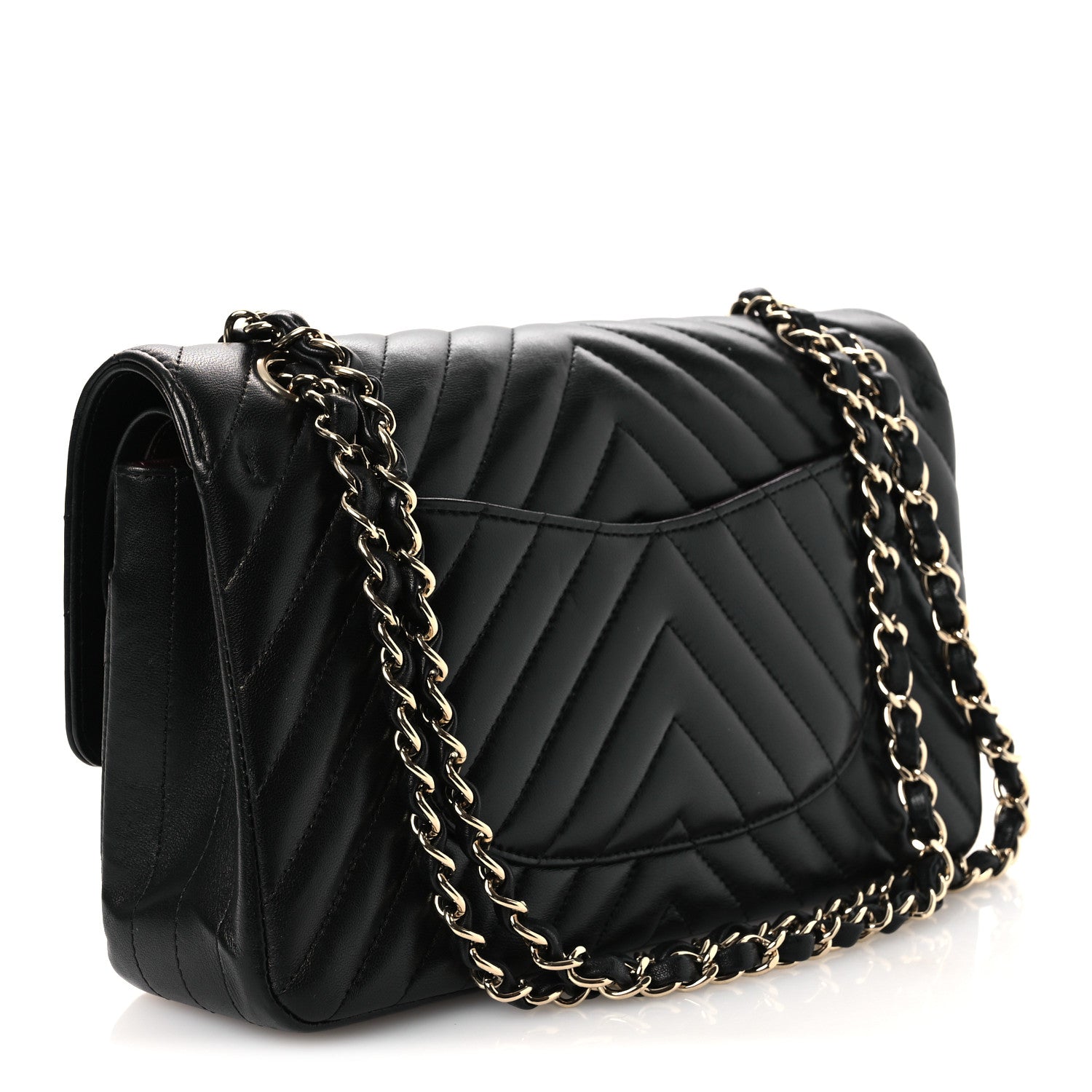Chanel Lambskin Chevron Quilted Medium Double Flap Black 3 of 13