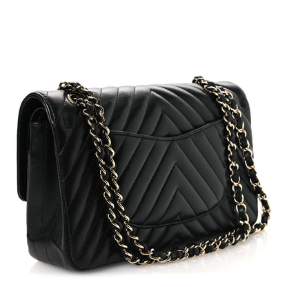 Chanel Lambskin Chevron Quilted Medium Double Flap Black 3 of 13