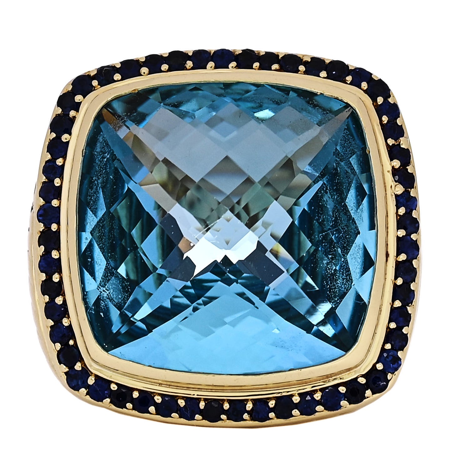 18K Yellow Gold Blue Sapphire Blue Topaz Albion Ring 54 7