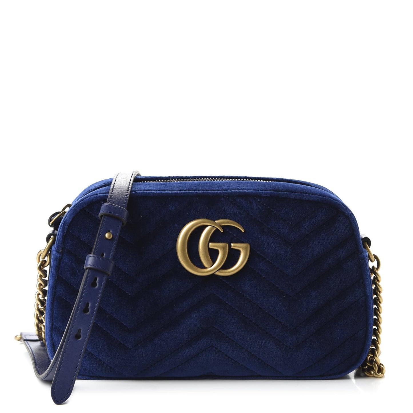 Velvet Matelasse Small GG Marmont Chain Shoulder Bag Cobalt