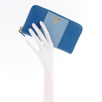 Prada Saffiano Bi-Color Metal Zip Around Wallet Cobalto Astrale 2 of 9