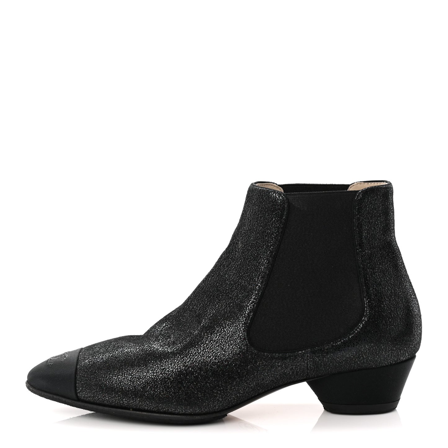 Goatskin Grosgrain Cap Toe Short Boots 37 Black