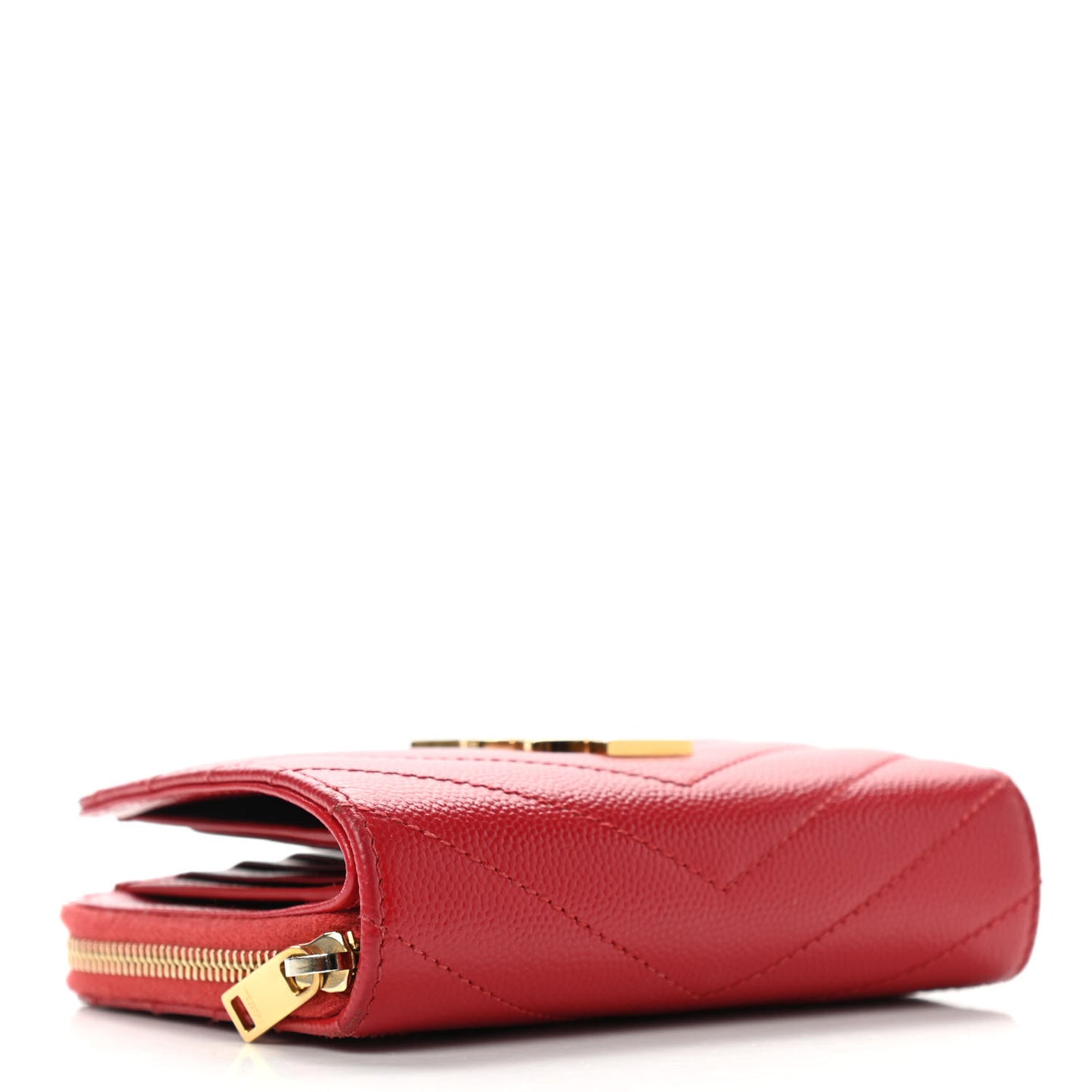 Grain De Poudre Matelasse Chevron Monogram Compact Zip Around Wallet Red