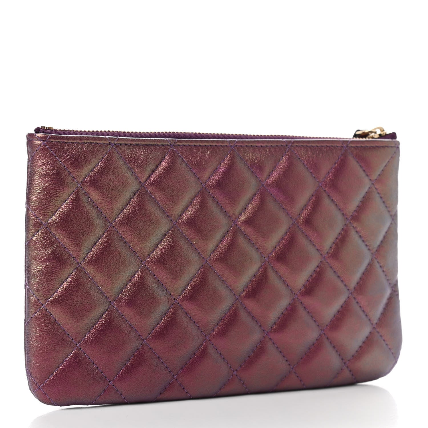 Chanel Iridescent Lambskin Quilted Cosmetic Case Purple 3 of 7