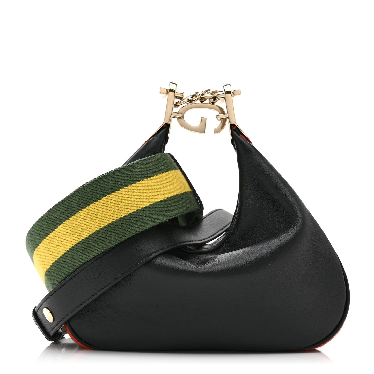 Aria Calfskin Web Small Attache Shoulder Bag Black Black