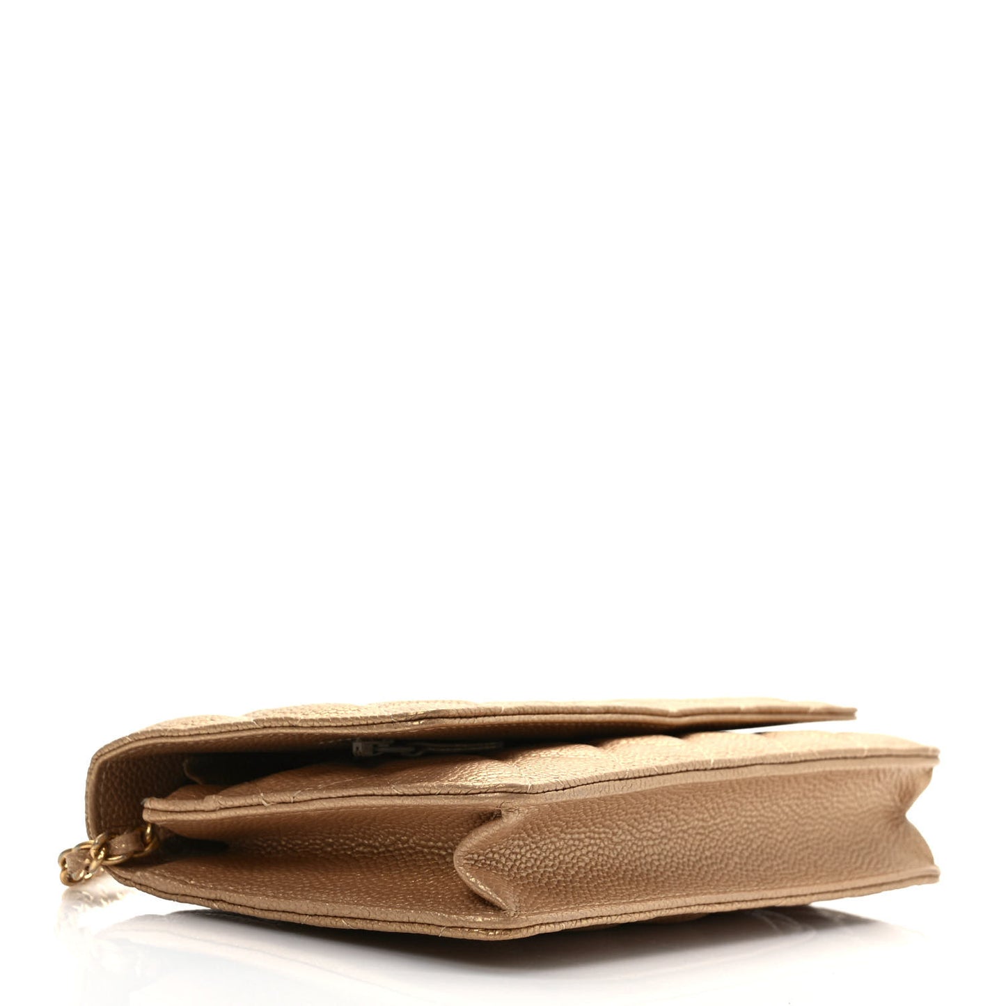 Pearly Caviar Quilted Wallet On Chain WOC Gold