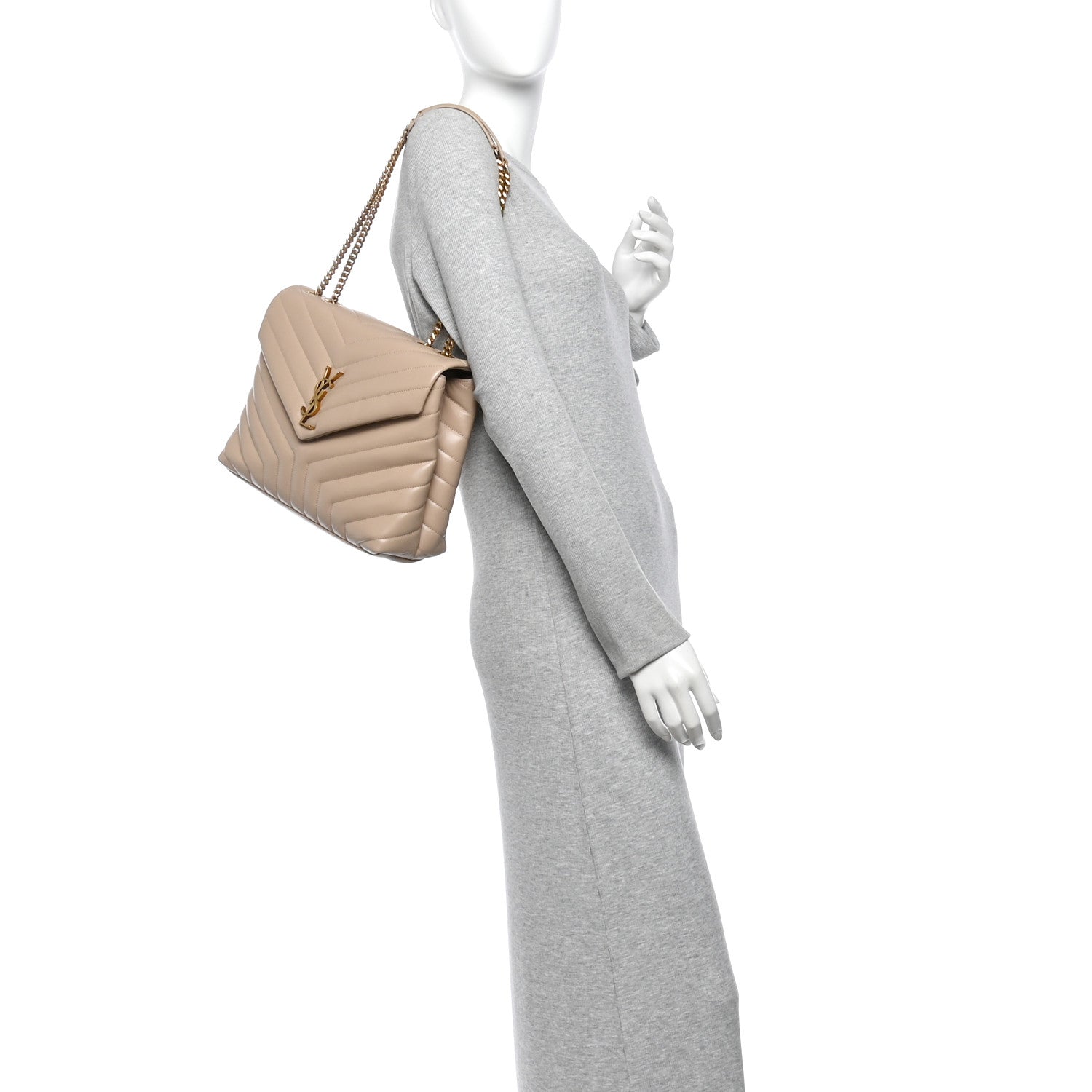 Saint Laurent Calfskin Y Quilted Monogram Medium Loulou Chain Satchel Dark Beige 2 of 10