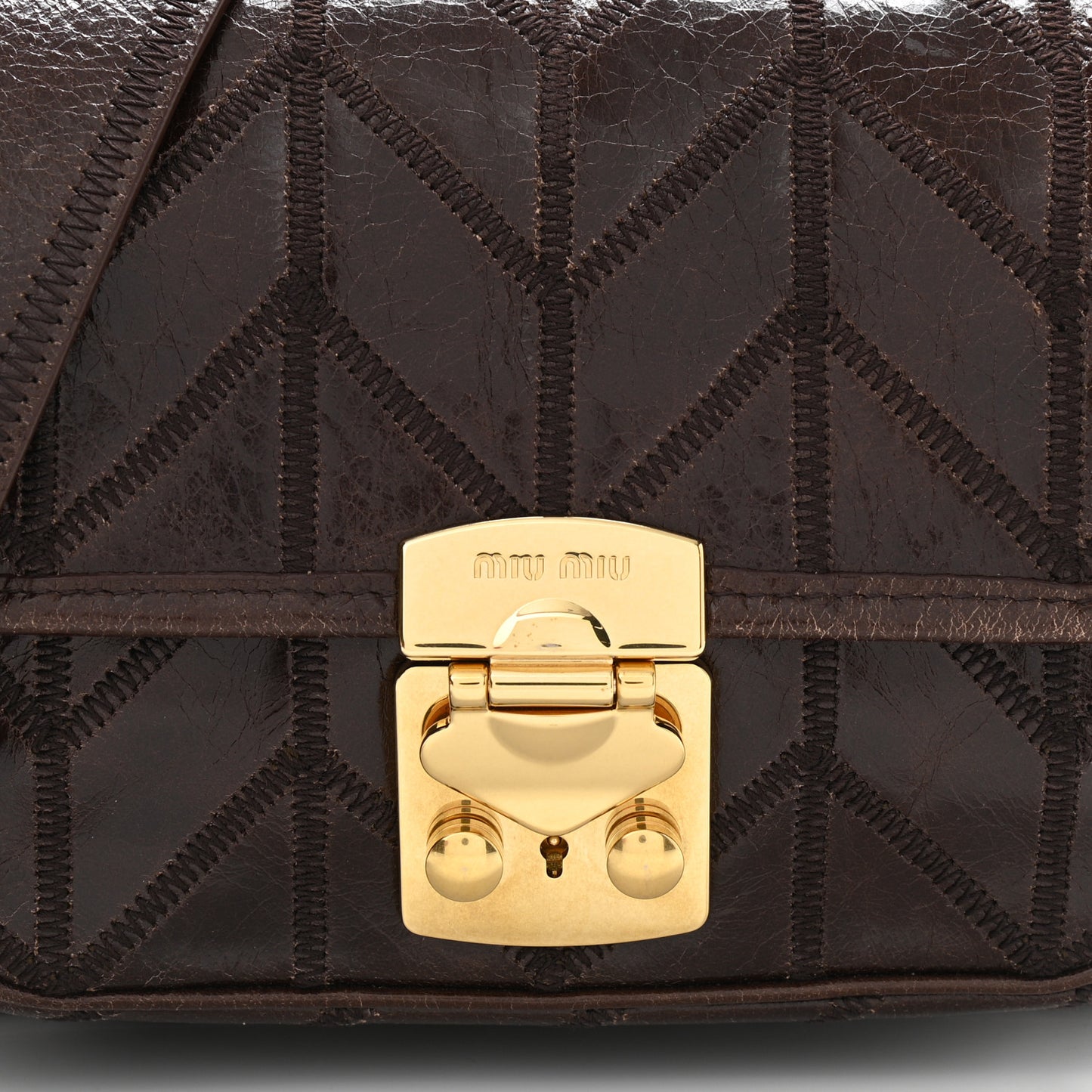 Nappa Chevron Patchwork Flap Brown