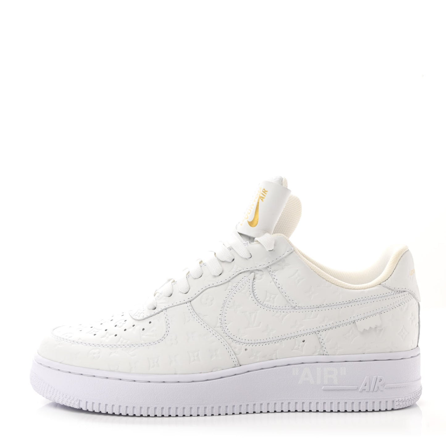 X NIKE AIR FORCE 1 Calfskin Monogram Mens Low Top Sneakers 9 White