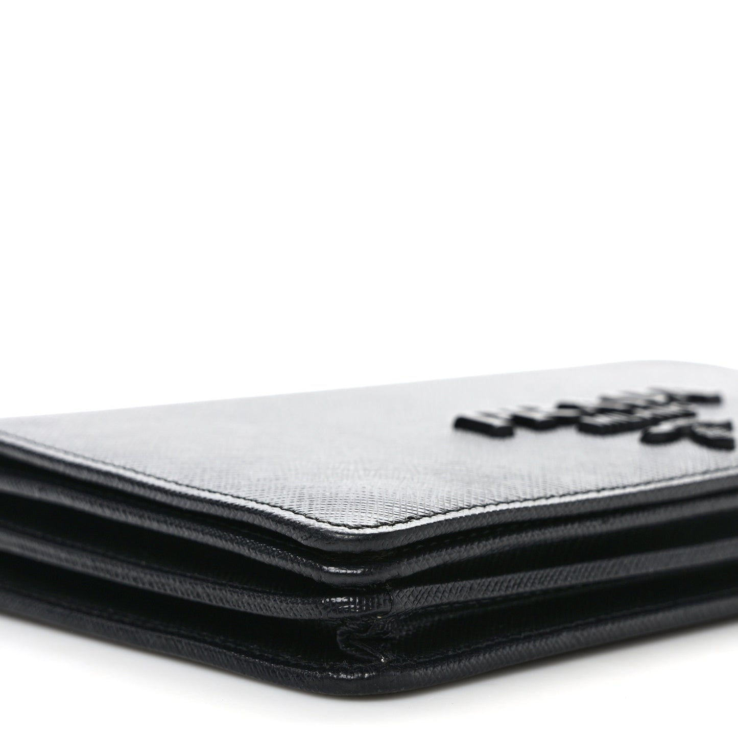 Saffiano Lux Monochrome Chain Wallet Black