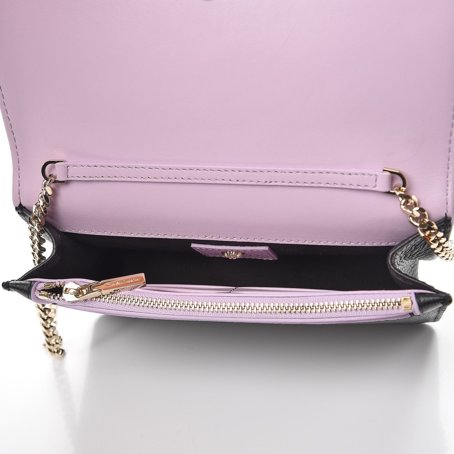 Versace Grained Calfskin Palazzo Chain Evening Bag Black Pink 5 of 6