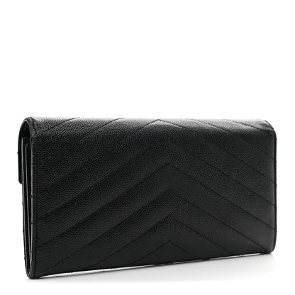 Saint Laurent Grain De Poudre Matelasse Chevron Monogram Flap Wallet Black 2 of 7