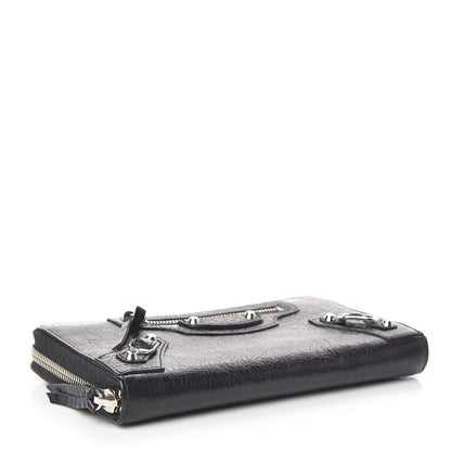 Balenciaga Agneau Classic Silver Hardware Continental Zip Around Wallet Black 4 of 9