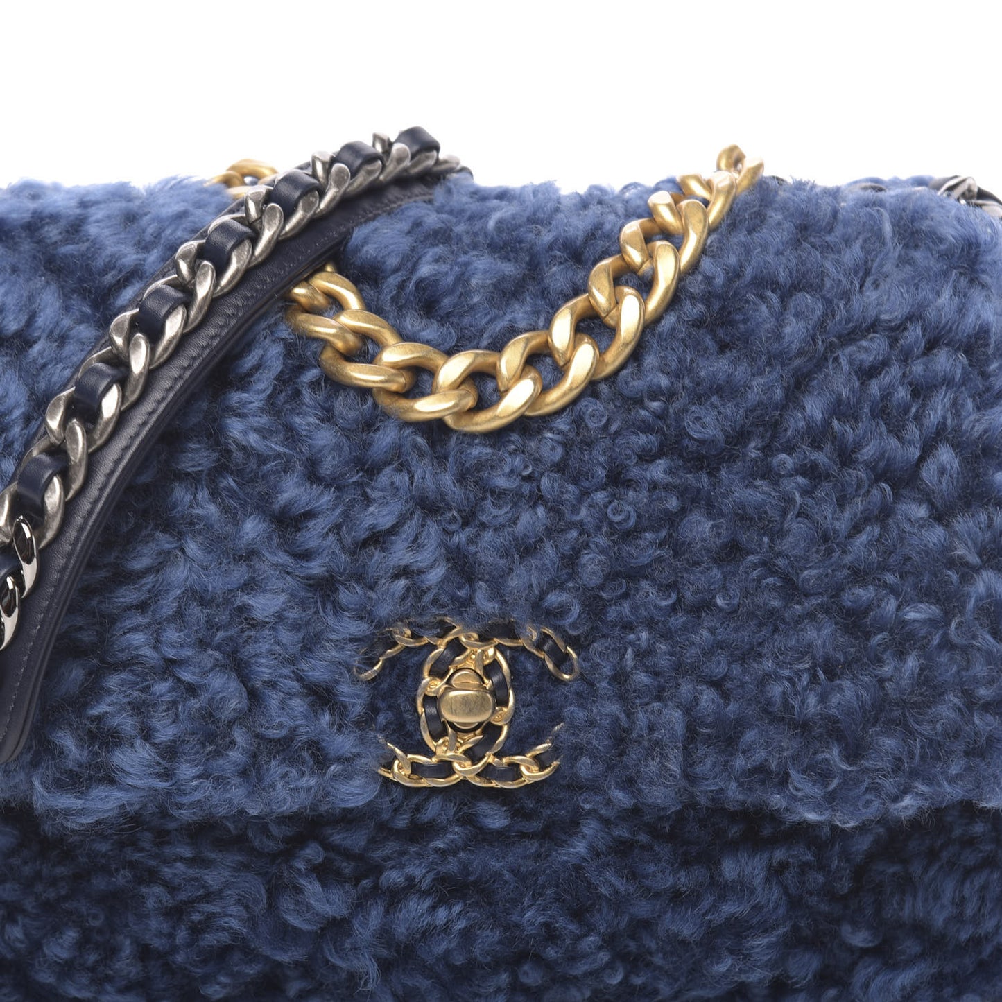 Shearling Sheepskin Medium 19 Flap Blue
