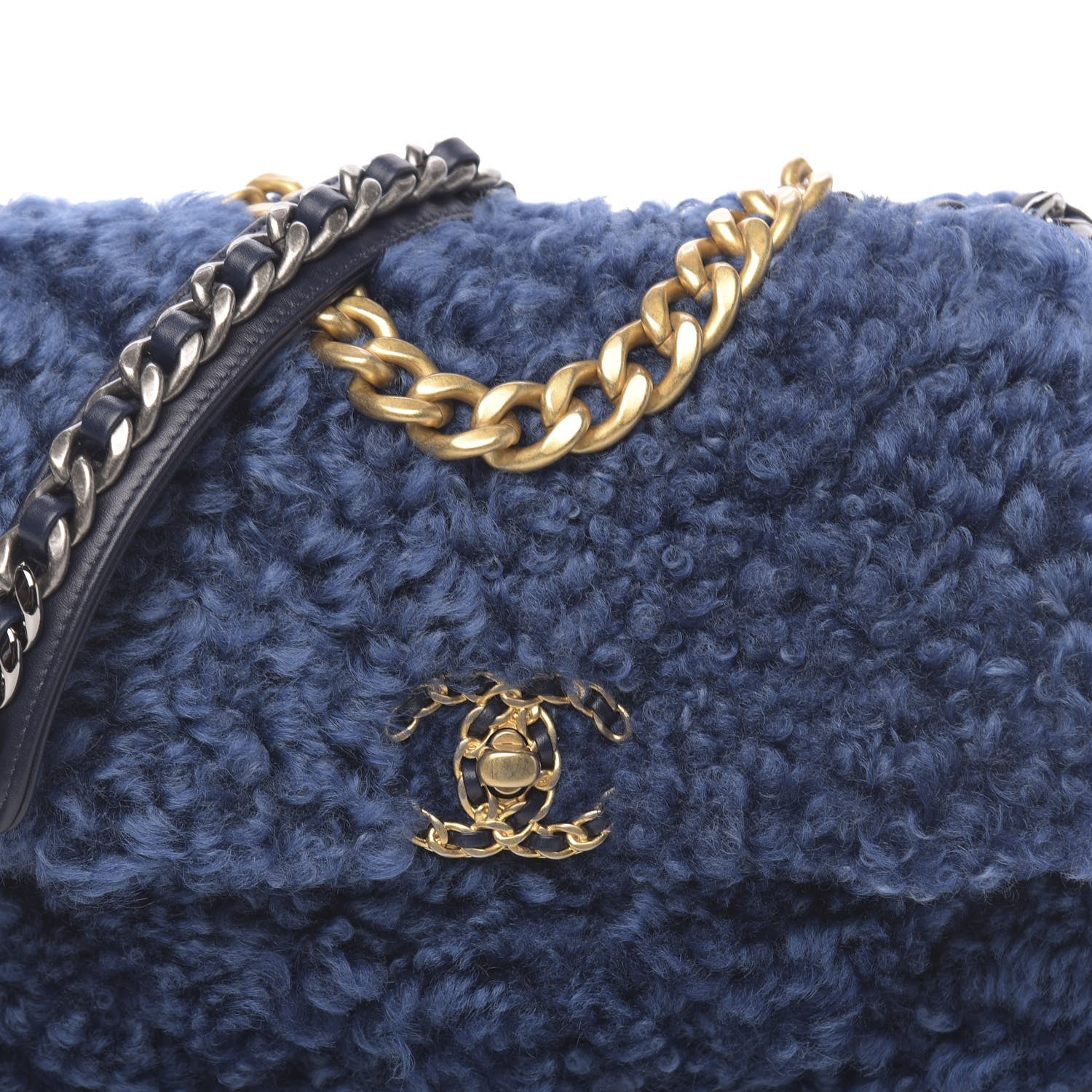 Chanel Shearling Sheepskin Medium 19 Flap Blue 10 of 10