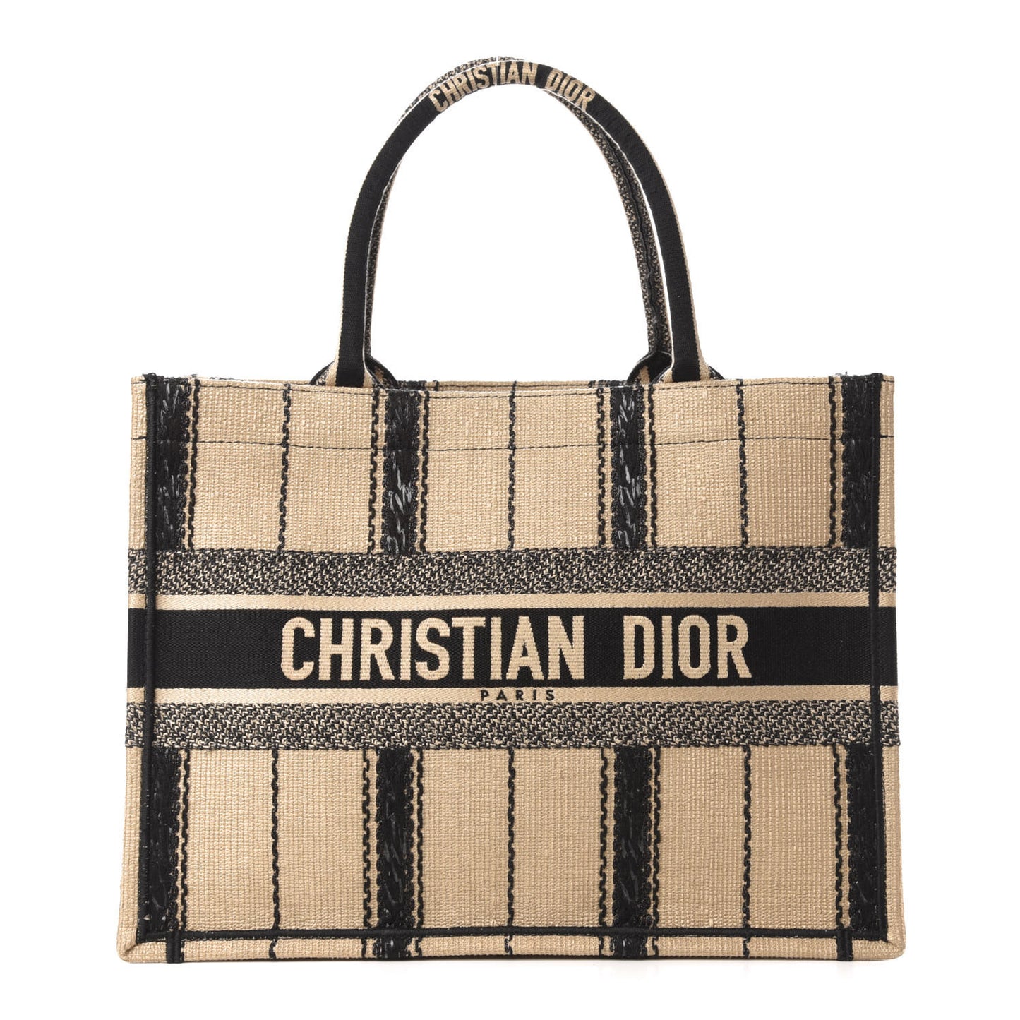 Canvas Embroidered Medium Bayadere Book Tote Black Beige