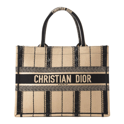 Christian Dior Canvas Embroidered Medium Bayadere Book Tote Black Beige 1 of 13