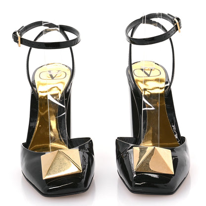 Valentino Garavani Patent One Stud Ankle Strap 90mm Block Heel Pumps 38 Black 3 of 10