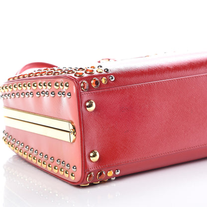 Prada Saffiano Vernice Crystal Pyramid Bag Rosso 5 of 13