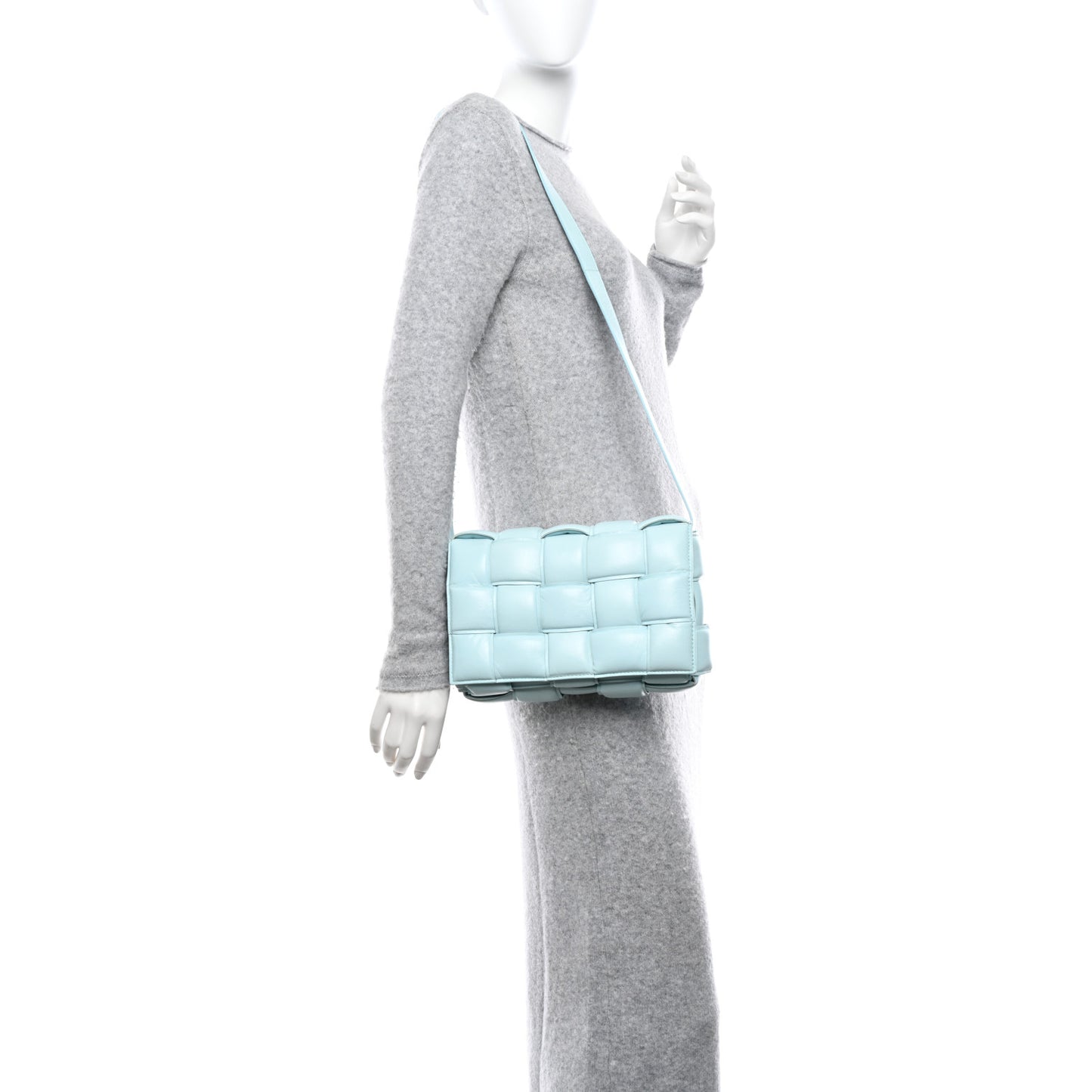 Paper Calfskin Maxi Intreccio Padded Cassette Crossbody Bag Topazio