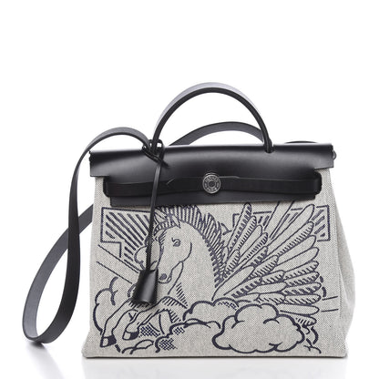 Hermes Vache Hunter Toile Pegase Pop Herbag Zip Retourne 31 PM Bleu Indigo 3 of 11