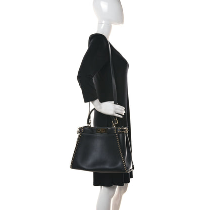 Fendi Vitello Seta Shiny Nappa Scalloped Studded Medium Peekaboo Iconic Satchel Black 2 of 15