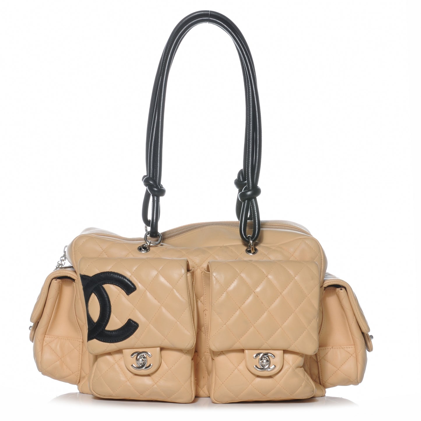 Calfskin Quilted Large Cambon Multipocket Reporter Beige Black