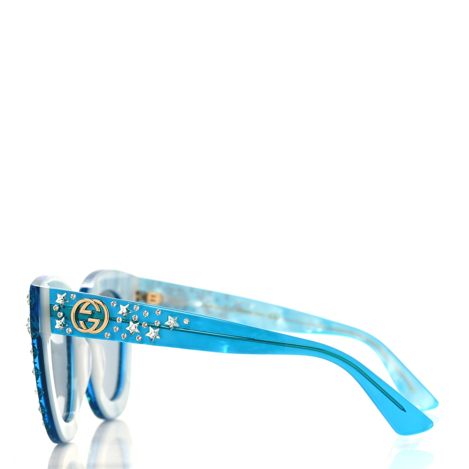 Gucci Acetate Crystal Oversize Star Sunglasses GG0116S Blue 3 of 7
