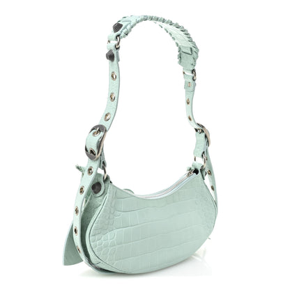 Balenciaga Extra Supple Calfskin Crocodile Embossed Le Cagole Shoulder Bag XS Green Acqua 3 of 10