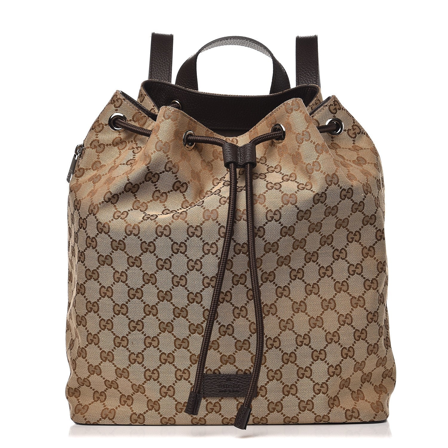 Gucci Monogram Dollar Calfskin O Drawstring Backpack Beige Ebony Testa di Moro Dark Chocolate 1 of 8
