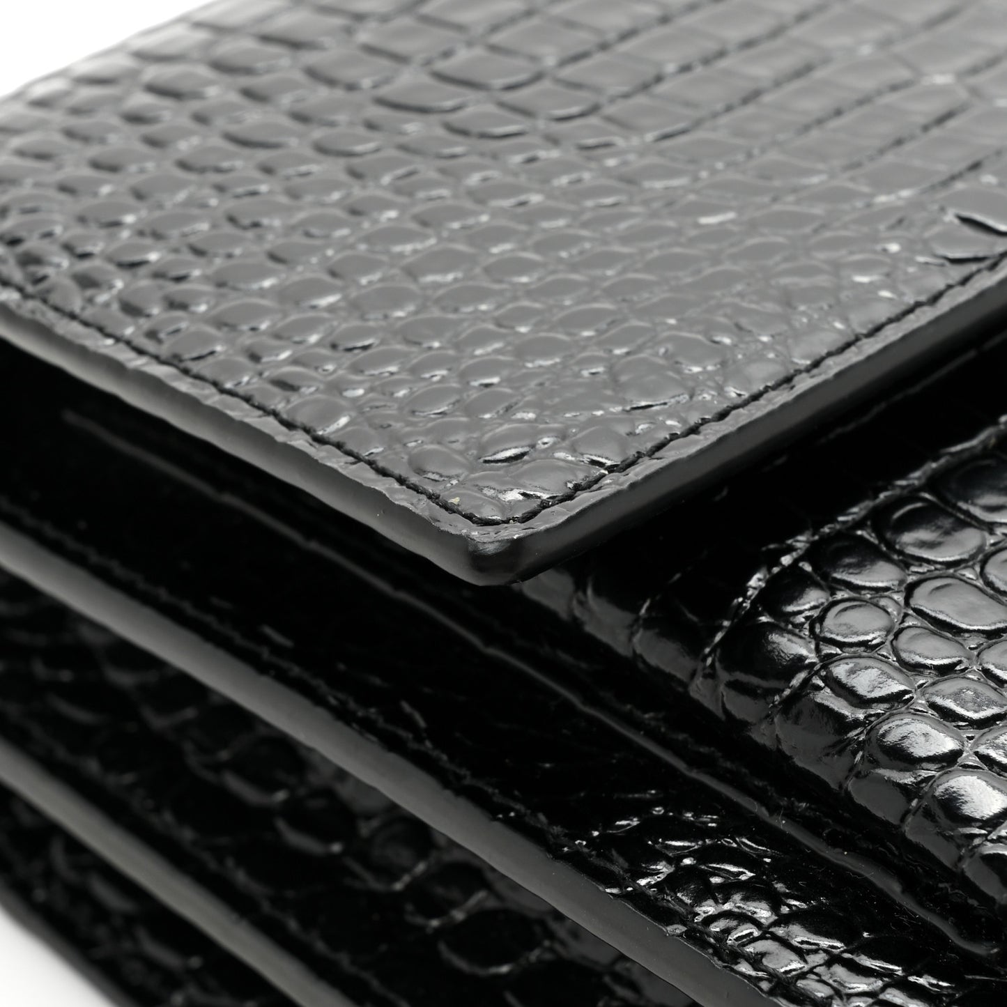 Calfskin Crocodile Embossed Medium Monogram Sunset Black