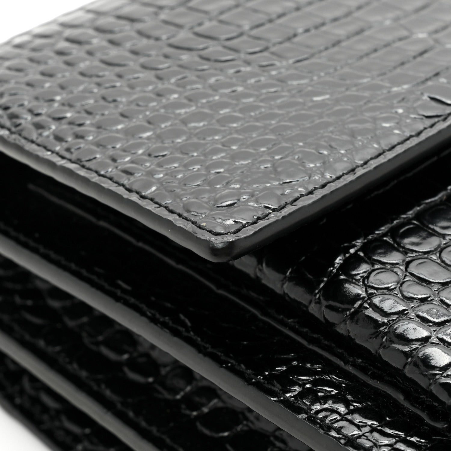 Saint Laurent Calfskin Crocodile Embossed Medium Monogram Sunset Black 11 of 14