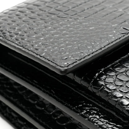 Saint Laurent Calfskin Crocodile Embossed Medium Monogram Sunset Black 11 of 14