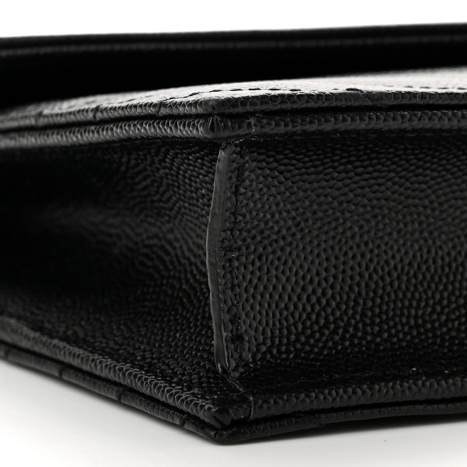 Saint Laurent Grain De Poudre Matelasse Chevron Monogram Monochrome Envelope Chain Wallet Black 8 of 10