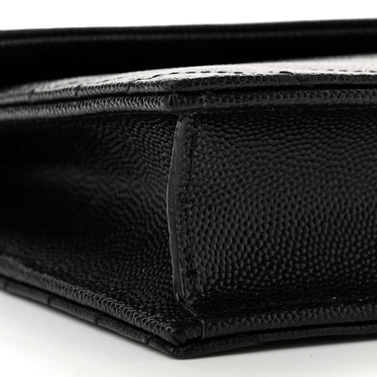 Saint Laurent Grain De Poudre Matelasse Chevron Monogram Monochrome Envelope Chain Wallet Black 8 of 10