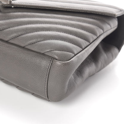 Saint Laurent Sheepskin Matelasse Chevron Monogram Medium College Bag Light Coal 9 of 9