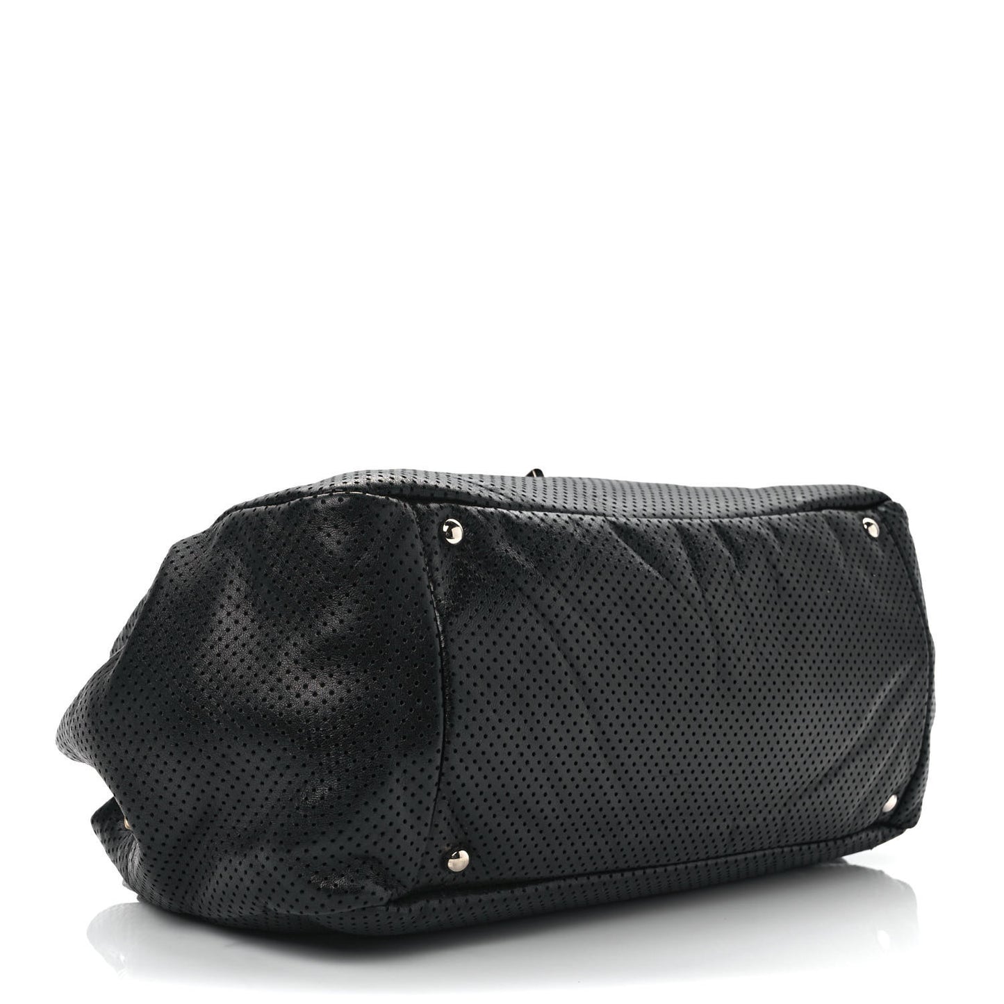Calfskin Perforated Large Drill Accordion Flap Black
