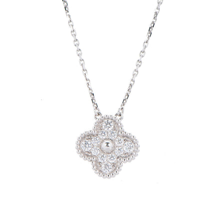 Van Cleef & Arpels 18K White Gold Diamond Vintage Alhambra Pendant Necklace 3 of 6