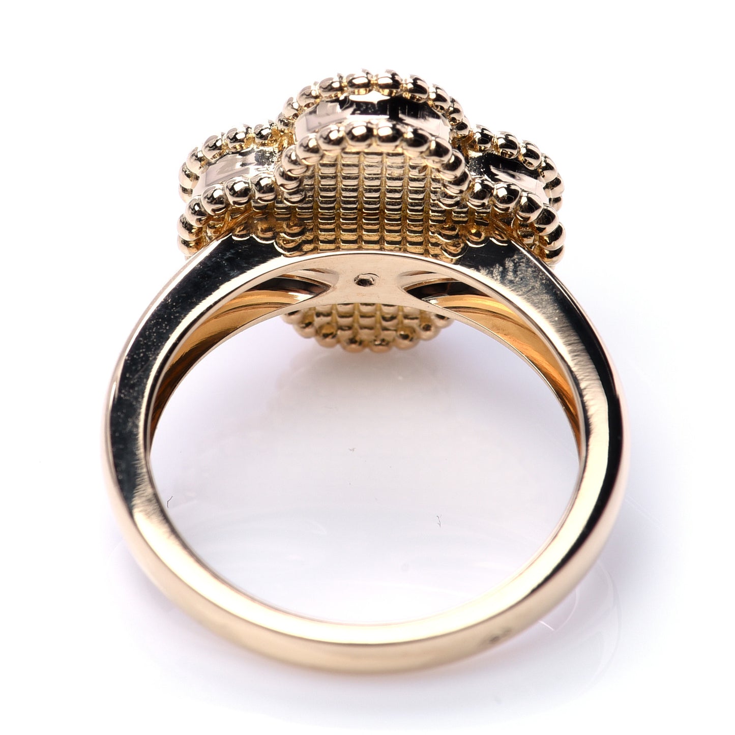 18K Yellow Gold Diamond Mother of Pearl Vintage Alhambra Ring 51 5.75