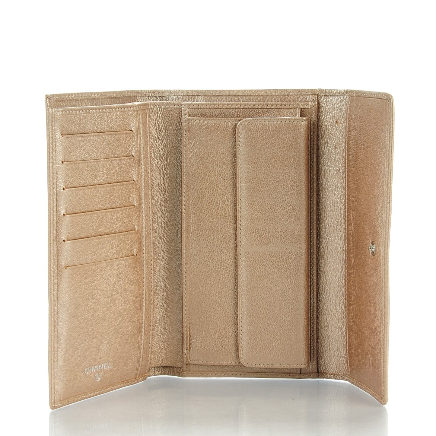 Metallic Goatskin Large Flap Wallet Gold