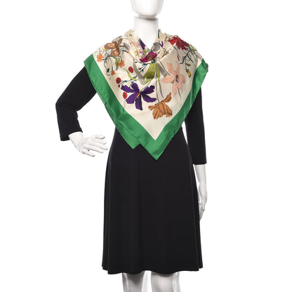 Gucci Silk Flora Gothic Square Scarf Ivory Dark Green 2 of 6