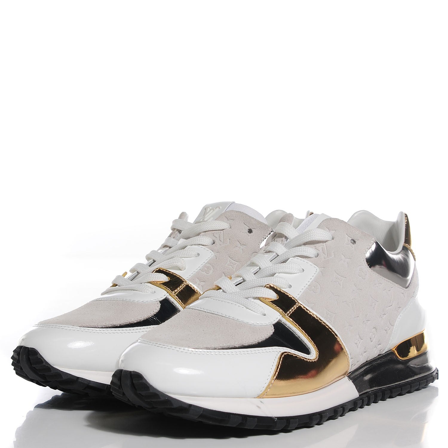Louis Vuitton Suede Patent Calfskin Embossed Monogram Run Away Sneakers 39.5 White 3 of 9