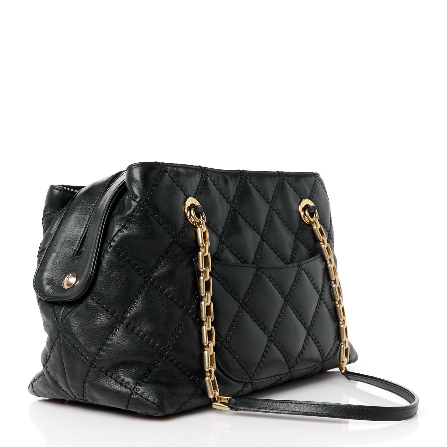Calfskin Stitched Medium Retro Chain Tote Black