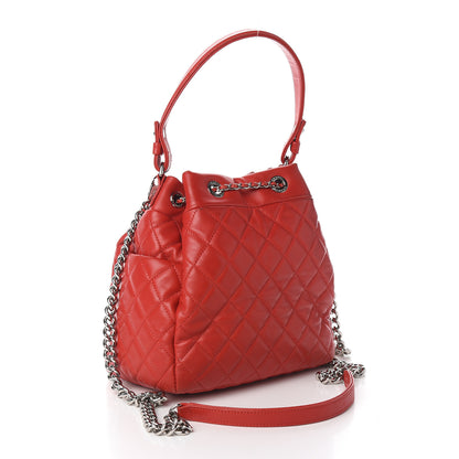 Chanel Lambskin Quilted Small CC Chain Drawstring Bucket Bag Red 2 of 10