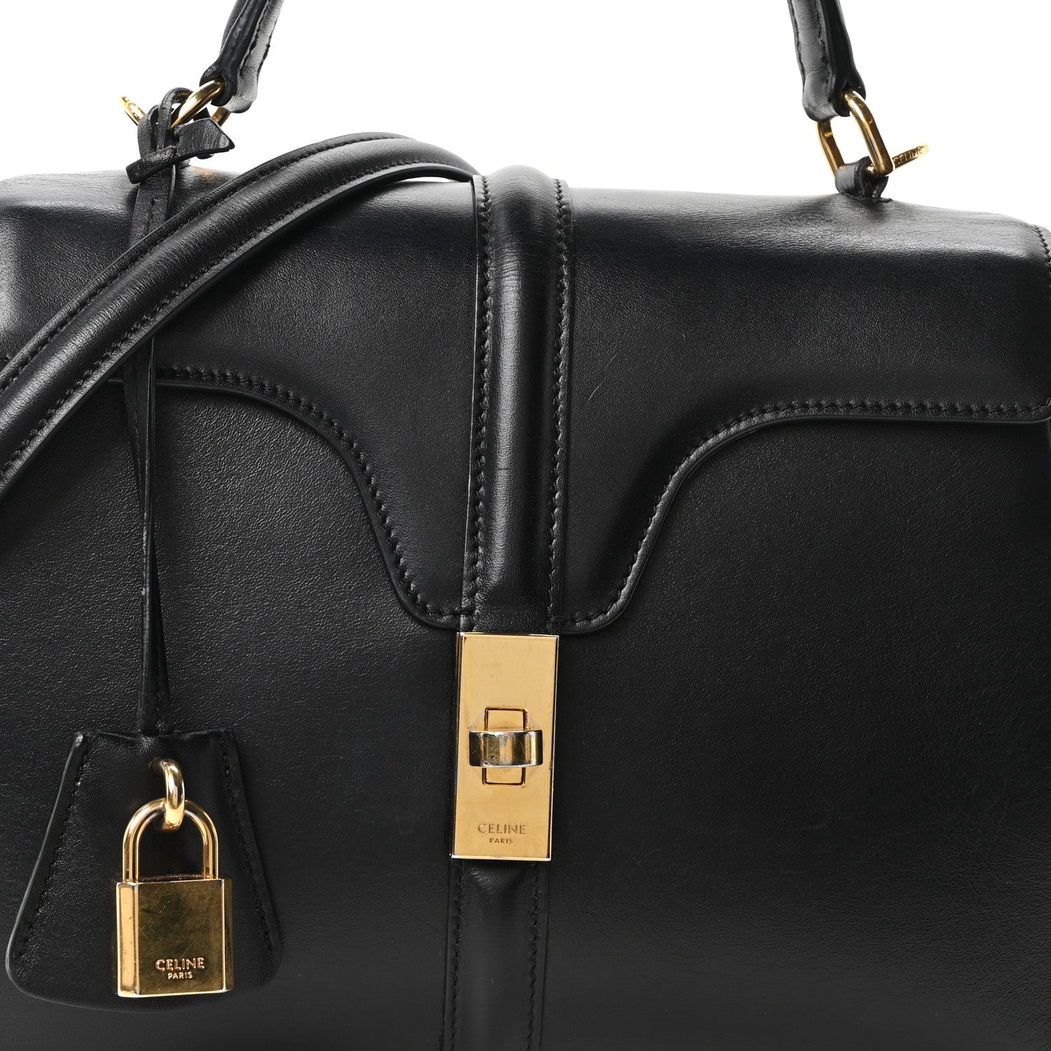 Celine Satinated Calfskin Small 16 Top Handle Bag Black 1915363