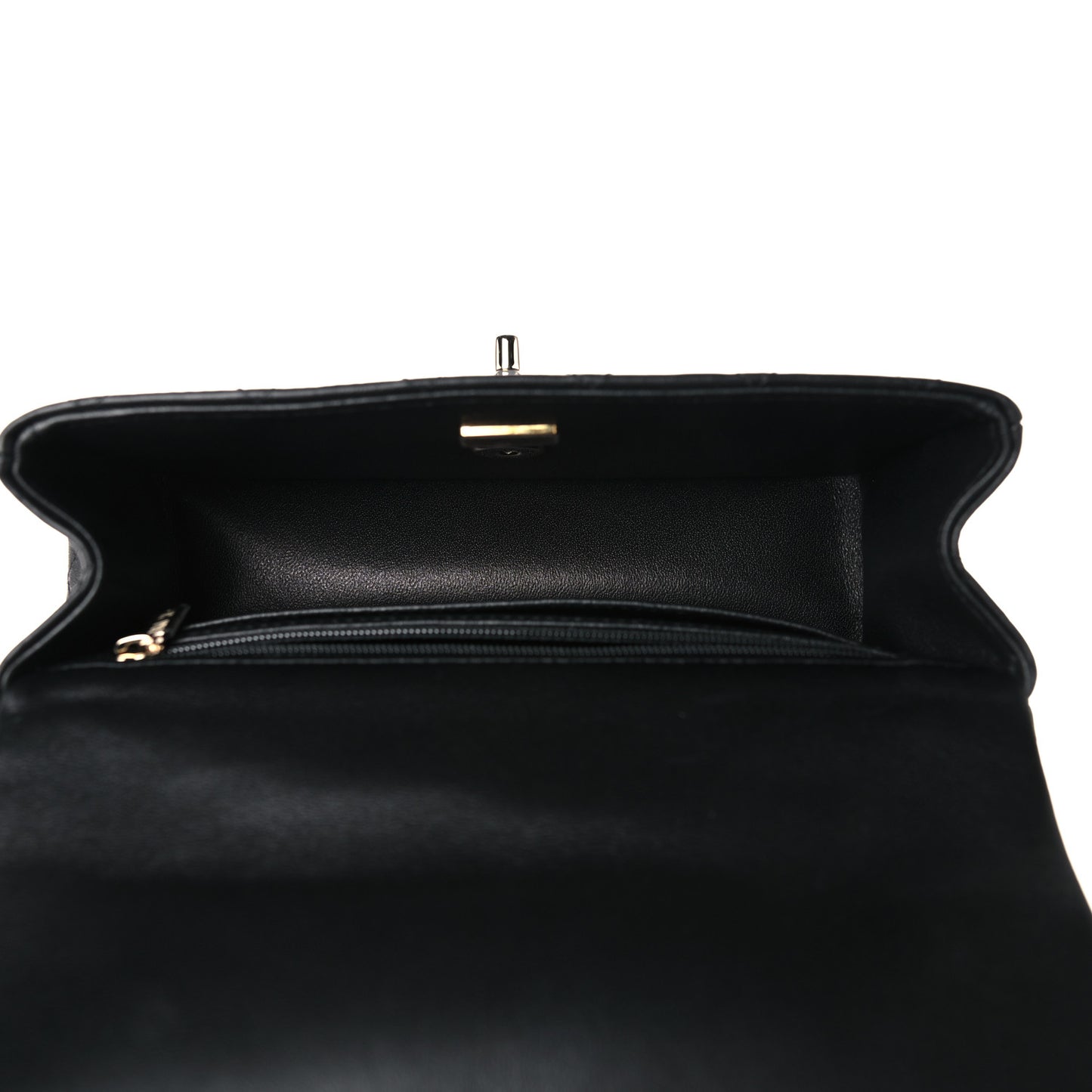 Lambskin Quilted Mini Top Handle Rectangular Flap Black