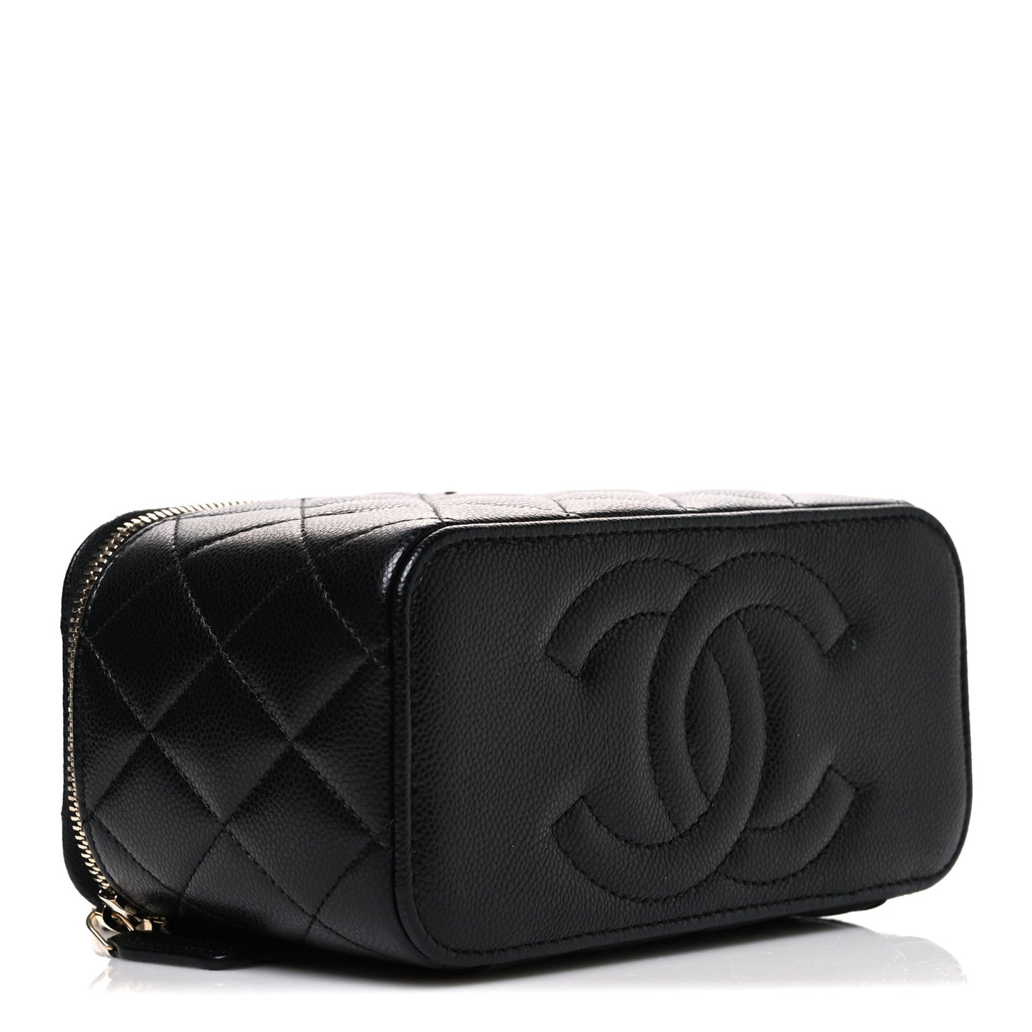 Caviar Quilted Small Vanity Case With Chain Black